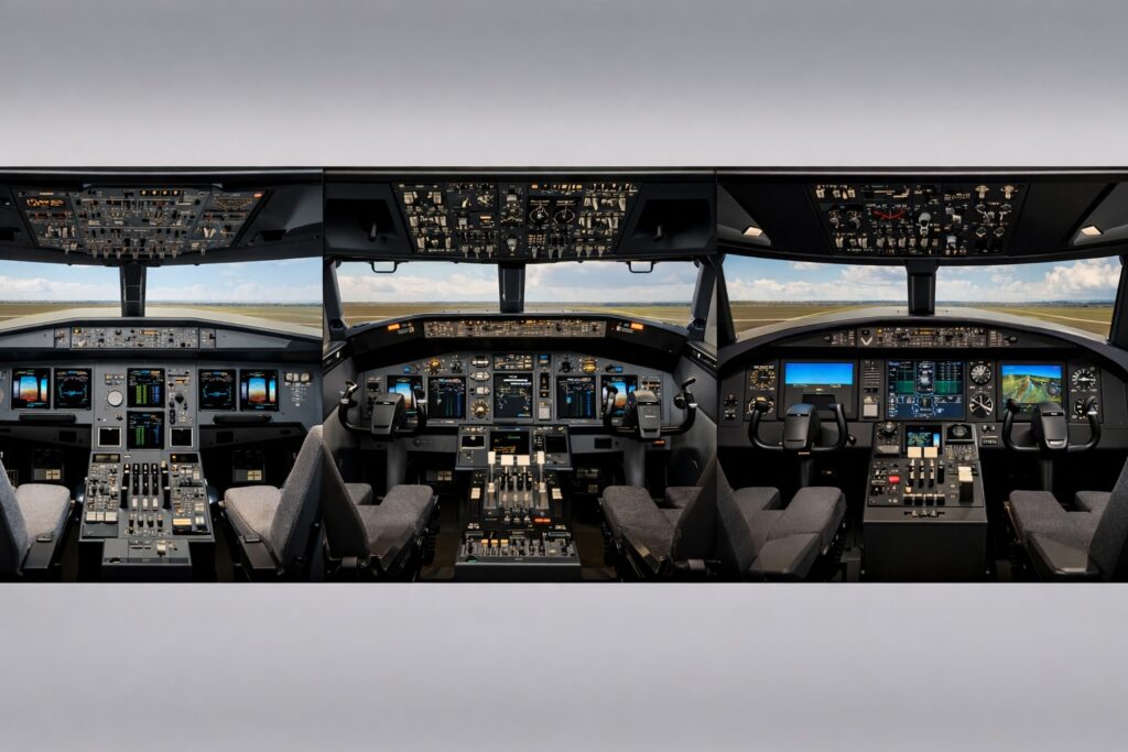 Simulateur APS-MCC A320 B737 cockpit comparaison