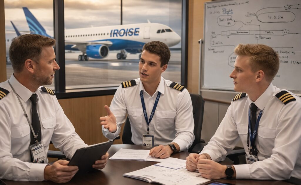 Briefing APS-MCC pilotes et instructeur avant session simulateur